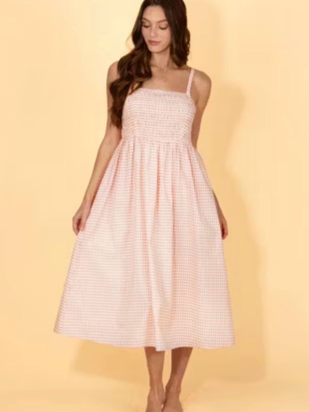 Smocked Bodice Pink Gingham Midi Dress - Brand: solid and striped